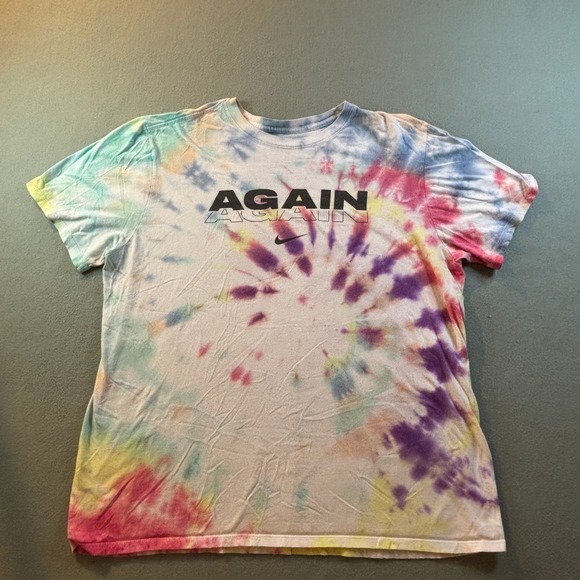 Nike Other - Nike Shirt Mens L Tie Dye AGAIN Graphic Tee Multicolor Spiral Athletic Cut